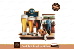 Dog sleeping by beer glasses at pub beagle Product Image 1