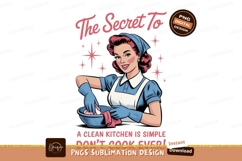 Retro woman cleaning bowl with pink cloth image Product Image 1