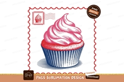 Pink frosted cupcake with blue wrapper frosting Product Image 1