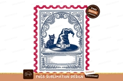 Blue witch hat and cat on shelf Halloween Product Image 1