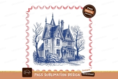 Blue Victorian house surrounded by trees foliage Product Image 1
