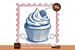Blue cupcake with cherry and ghosts spooky Product Image 1