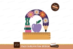 Purple apple stack books pencil ruler flowers image Product Image 1