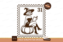 Witch reading book on pumpkin halloween Product Image 1