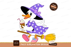 Black duck witch flying broomstick holding milkshake Product Image 1
