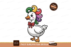 Cartoon duck with colorful hair and red bow bird white Product Image 1