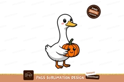 White goose holding orange pumpkin autumn Product Image 1