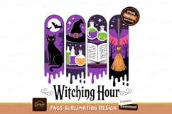 Black cat witch hat potion broomstick book halloween Product Image 1