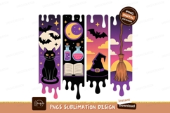 Black cat bats moon potion witch hat broom halloween Product Image 1