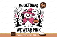 Cute ghost with cat and pumpkin witch Product Image 1