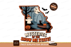 Spooky Halloween state scene with black cat ghost pumpkin Product Image 1