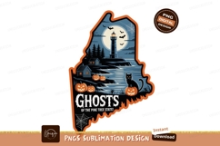 Maine Halloween night scene with lighthouse and cat Product Image 1
