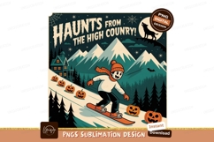 Snowboarding child with pumpkins and mountains halloween Product Image 1
