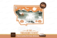 Cowboy riding horse near cabin and bear pumpkins Product Image 1