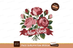 Red pink roses ribbon new york bouquet green Product Image 1
