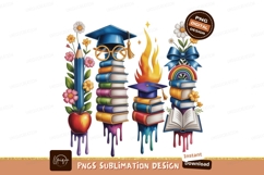 Graduation caps books flowers apple pencil rainbow fire Product Image 1