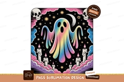 Colorful ghost surrounded by skulls and candles rainbow Product Image 1