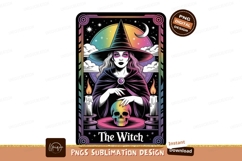 Mystical woman adorned with hat and cloak witch skull Product Image 1
