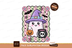 Cute ghost witch with candy bucket and cauldron halloween Product Image 1