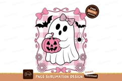 Pink ghost holding pumpkin with bows halloween Product Image 1