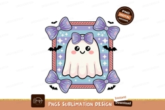 Cute ghost with bows and bats kawaii halloween Product Image 1