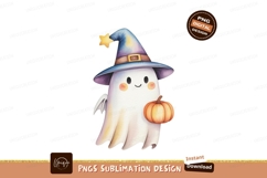Cute ghost wearing witch hat holding pumpkin image Product Image 1