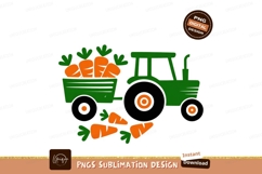 Green tractor hauling orange carrots trailer Product Image 1