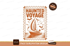 Orange sailboat bats moon postage stamp image Product Image 1