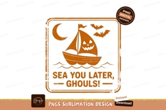 Orange sailboat with pumpkin face and bats halloween Product Image 1