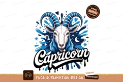 Blue horned goat zodiac art capricorn white Product Image 1
