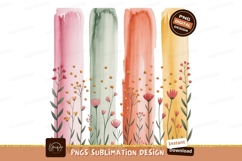 Pink green coral yellow floral watercolor image Product Image 1