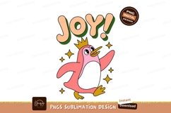 Pink penguin dancing with joy yellow crown Product Image 1
