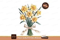 Yellow daffodils with green leaves and ribbon flowers Product Image 1