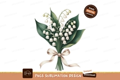 White Lily Flowers Tied With Ribbon green leaves Product Image 1