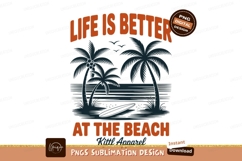 Orange text beach palm trees ocean image Product Image 1