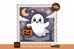 Cute ghost holding pumpkin basket halloween moon Product Image 1