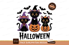 Black cats wearing witch hats with pumpkins halloween Product Image 1