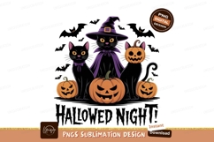 Black cats pumpkins witch hat purple cape halloween Product Image 1