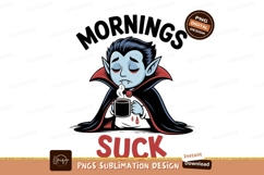 Tired vampire drinks coffee morning cartoon Product Image 1