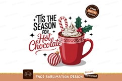 Red mug hot chocolate candy cane holly cream Product Image 1