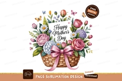 Pink roses daisies hydrangeas butterflies basket flowers Product Image 1