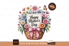 Floral basket greeting butterfly pink bow flowers Product Image 1