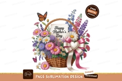 Floral basket with butterflies and bow flowers pink Product Image 1