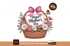 Pink bow decorated flower basket greeting flowers white Product Image 1