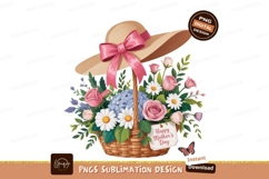 Floral basket with hat and butterfly flowers roses Product Image 1