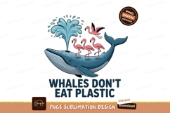 Blue whale with pink flamingos and water splash ocean Product Image 1