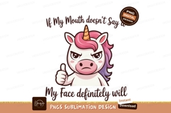 Grumpy unicorn giving thumbs up pink Product Image 1