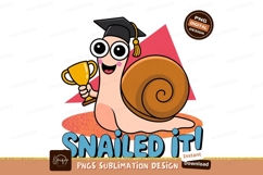 Happy snail wearing graduation cap holding trophy image Product Image 1