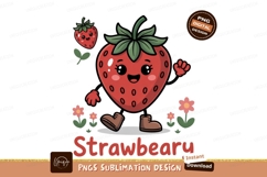 Happy strawberry character with flowers and text fruit Product Image 1