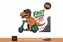 Orange dinosaur rides green scooter helmet sunglasses Product Image 1